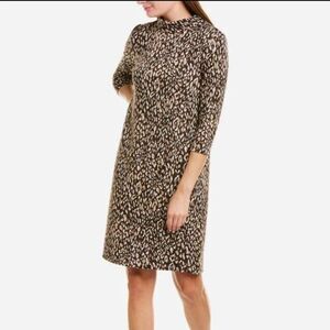 J. McLaughlin Sheila Swing Sweater Dress Cheetah Mock Neck Size Large Brown